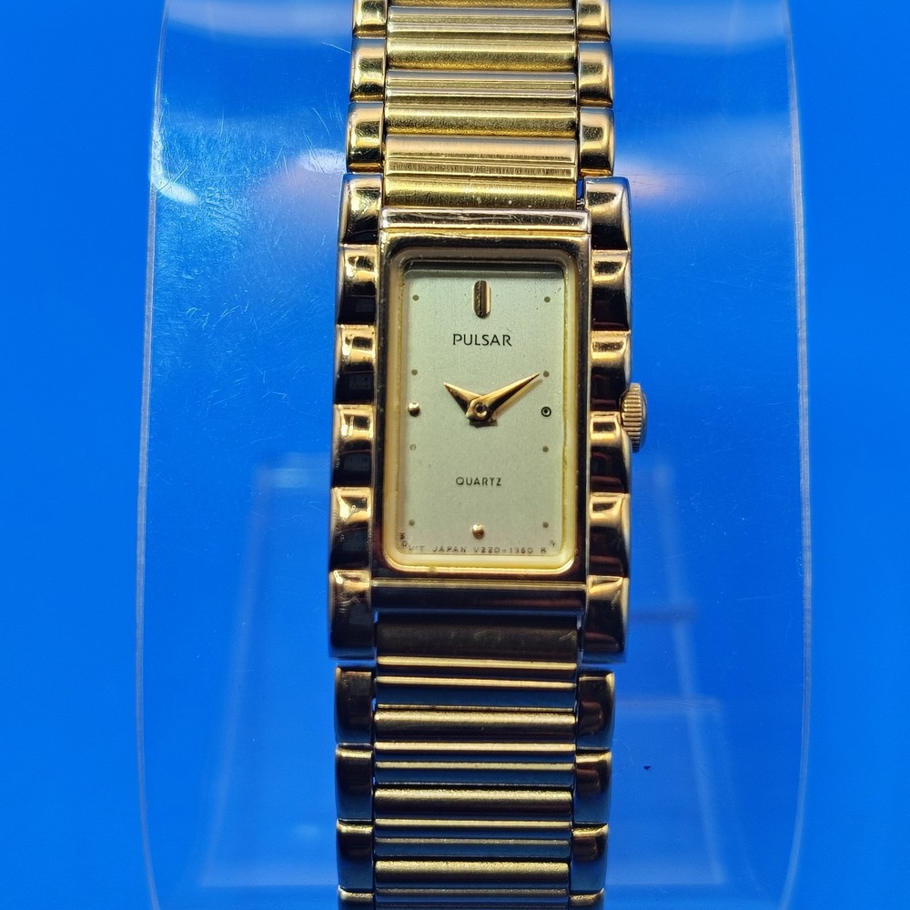 Vintage 1990 Pulsar Ivory V220 Tank Japan Movt 20mm Womens Quartz Watch Restored